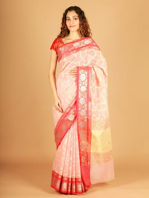 Sitara - Peach zari by cotton saree