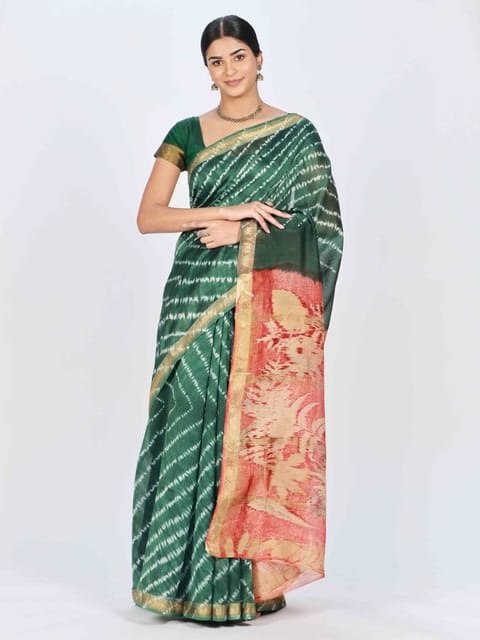 AADI HANDLOOM MAHESHWAR Women's Maheshwari Cotton Silk Saree With Blouse  Piece (ah15_Green)