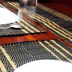 Craftlipi-Table Mat with Runner (Madur) : Designed with Knotted Open Edge & Weaved with Black String