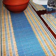 Craftlipi-Table Mat with Runner (Madur) : Designed with Knotted Open Edge & Weaved with Blue String
