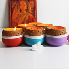 Craftlipi-MINI Multicolured Tea Light Holders Set of 6 + 12 HD Candles FREE