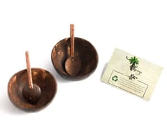 Thenga Mini Coconut Bowl /Shell + Spoon (Set of 2, 110 ml) | For serving sauce, chutney, dessert bowl