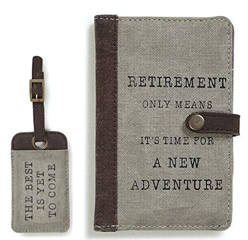 Mona B Retirement Bundle Pack of Canvas Recycled Luggage Tag & Passport Wallet