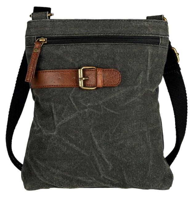 Mona B Upcycled Canvas Messenger Crossbody Bag with Stylish Design for Men and Women: Flap