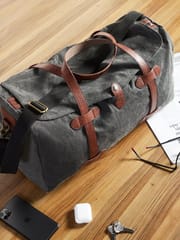 Mona B Upcycled Canvas Duffel Gym Travel and Sports Bag With Stylish Design for Men and Women: Flap