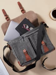 Mona B Upcycled Canvas Messenger Crossbody Laptop Bag for Upto 14" Laptop/Mac Book/Tablet with Stylish Design for Men and Women: Flap