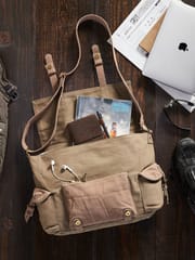 Mona B Upcycled Canvas Messenger Crossbody Laptop Bag for Upto 14" Laptop/Mac Book/Tablet with Stylish Design for Men and Women: Moss