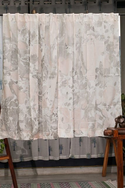 SootiSyahi 'Gray Fantasy' Handmarble Printed Cotton Window Curtain