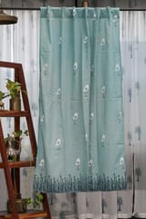 SootiSyahi 'Jungle Tale-Pastel Pine' Handblock Printed Cotton Window Curtain