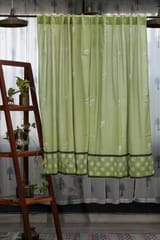 SootiSyahi 'Garden Sparrow- Pastel Green' Handblock Printed Cotton Window Curtain