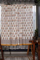 SootiSyahi 'Yellow Daisy' Handblock Printed Cotton Window Curtain