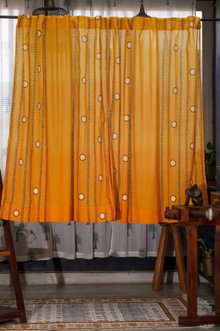 SootiSyahi 'Pastel Polka' Handblock Printed Cotton Window Curtain