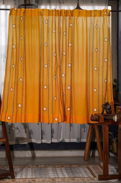 SootiSyahi 'Pastel Polka' Handblock Printed Cotton Window Curtain