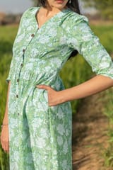 Sootisyahi 'Sea Sage' Azofree Handblock Printed Pure Cotton Dress