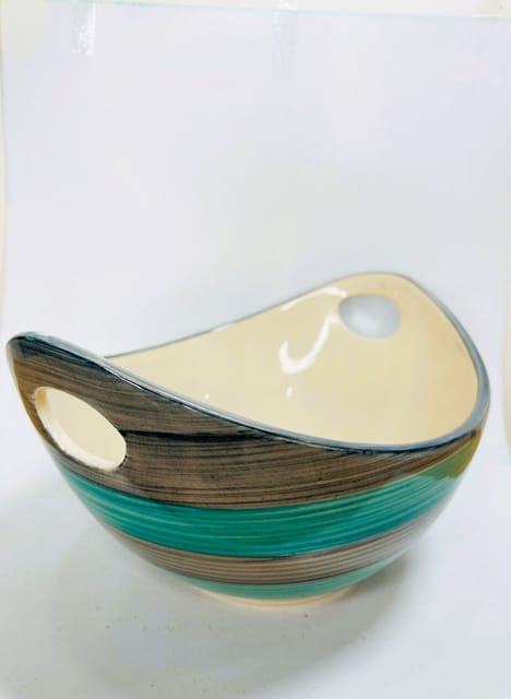 Country Clay-Fruit Bowl (Aqua Stripped) Made of Ceramic by Country Clay