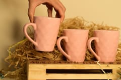 Country Clay-Coffee Mug (Diamond, Pink) - Set of 3 Made of Ceramic by Country Clay