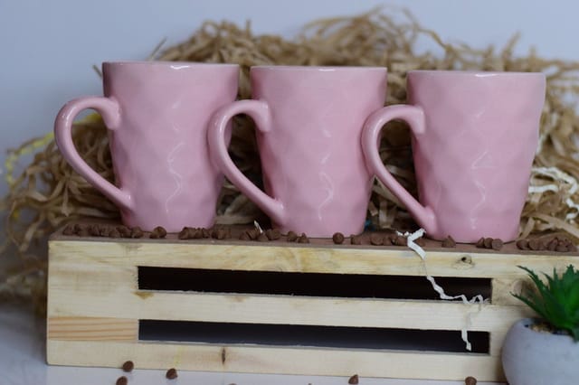 Country Clay-Coffee Mug (Diamond, Pink) - Set of 3 Made of Ceramic by Country Clay