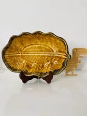 Country Clay-Banana Leaf Platter (Brown and Yellow, Big) Made of Ceramic by Country Clay