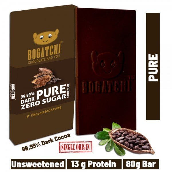 BOGATCHI Vegan Dark  Chocolate | 99.99% Dark | PURE | Gluten FREE, 80 gm