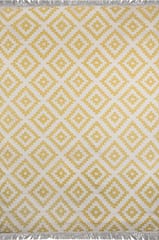 IMPERIAL KNOTS YELLOW IVORY PIXEL KILIM HAND WOVEN DHURRIE 4.3X5.10 FEET