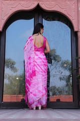Dira By Dimple - Pink Chiffon Saree with Zari Border