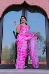 Dira By Dimple - Pink Chiffon Saree with Zari Border