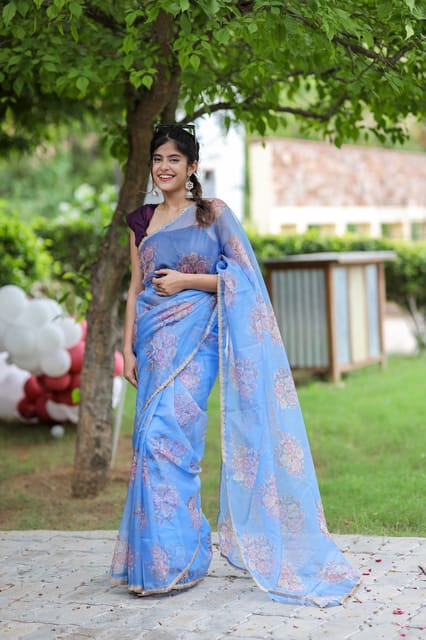 Dira By Dimple - Oceanic Bloom (Printed Organza Saree)