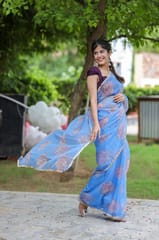 Dira By Dimple - Oceanic Bloom (Printed Organza Saree)