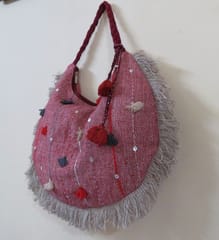 Kritenya - Linen Cotton Maroon Bag With Handwork
