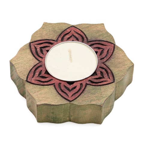 Eyaas - Block Carved Wood Stained T-light Holder Hexagon