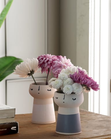 Eyaas - Ceramic Flower Vase (Set of 2) Colour Block White & Grey 5x4