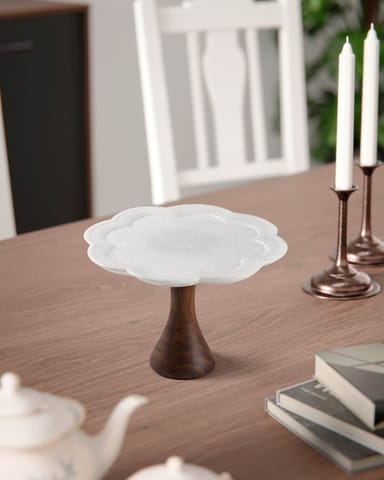 Eyaas - Marble & Wood Platter in Floral Shape - Size 8"
