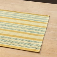 Eyaas - Block Printed Cotton Table Mat in Yellow & Blue Stripes - Set of 2 - 13x18