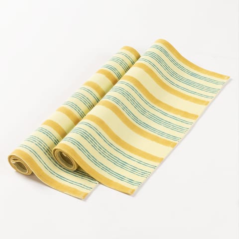Eyaas - Block Printed Cotton Table Mat in Yellow & Blue Stripes - Set of 2 - 13x18