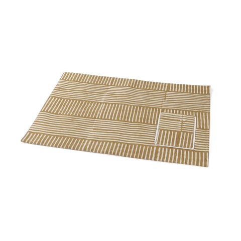 Eyaas - Dabu Table Mat in Muddy Green Stripes - 14x18"
