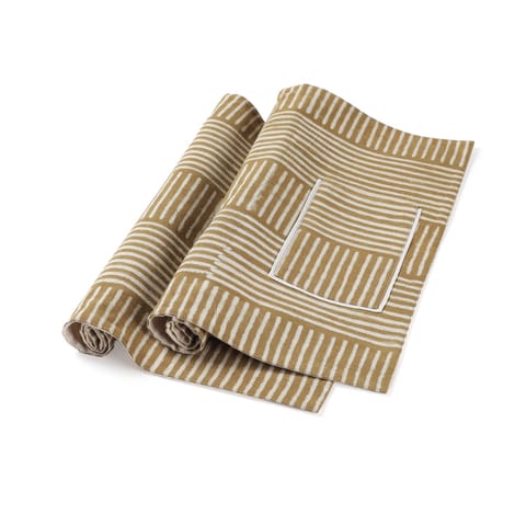 Eyaas - Dabu Table Mats in Muddy Green & White Stripes with Pockets - Set of 2- 14x18"