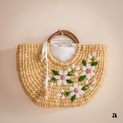 Ardpure - Daisy -  Kauna Hand Embroidered white Potli handbag