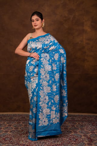 HKV Benaras -Pure Katan silk Kadhwa Jangla with Fusion border Banarasi Saree