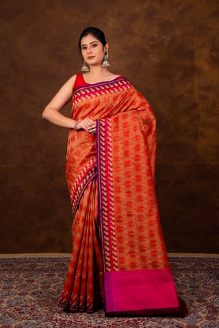 HKV Benaras -Pure Organza silk Cotton Cutwork with contemporary Border Banarasi Saree