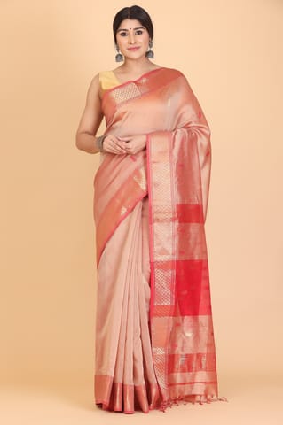 Living Looms of India - Maheshwari Big Umbi Buti Cotton and Silk Baby Pink Saree