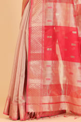 Living Looms of India - Maheshwari Big Umbi Buti Cotton and Silk Baby Pink Saree