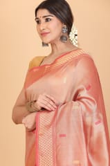 Living Looms of India - Maheshwari Big Umbi Buti Cotton and Silk Baby Pink Saree