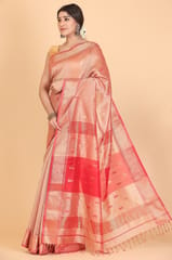 Living Looms of India - Maheshwari Big Umbi Buti Cotton and Silk Baby Pink Saree