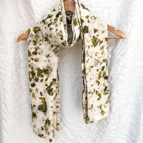 Eco-printed Kala Cotton Stole - Off white with green