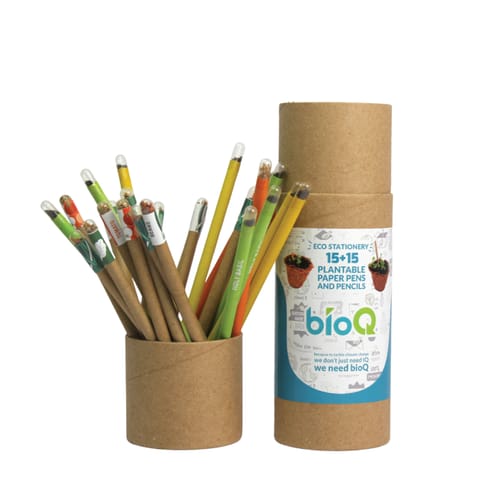 bioQ Plantable Pen & Pencil Combo (pack of 15+15) | Eco Friendly Recycled Paper Packaging | Grow Plants From Pens & Pencils | 100% Bio-degradable