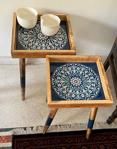 Khoj Crafts - Antika- Pair of  Square tables