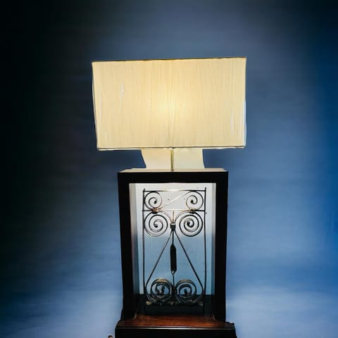 Khoj Crafts - Wood and metal lamp : Noor 7 ( Shade Included)