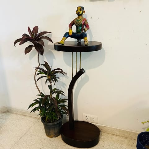 Khoj Crafts - Wooden pedestal with Brass Rod Accents ( 3 feet high)