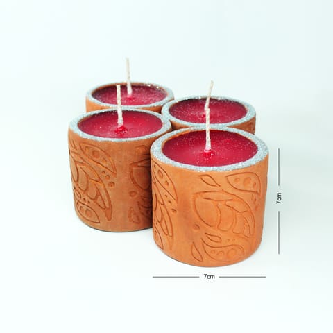 Craftlipi - Terracotta Clay Designer  "CYLINDER" Perfumed Candle / Reusable Candle Holder - Set of 4