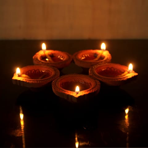 Craftlipi - Terracotta Clay Small Motif Diya (Set of 24)